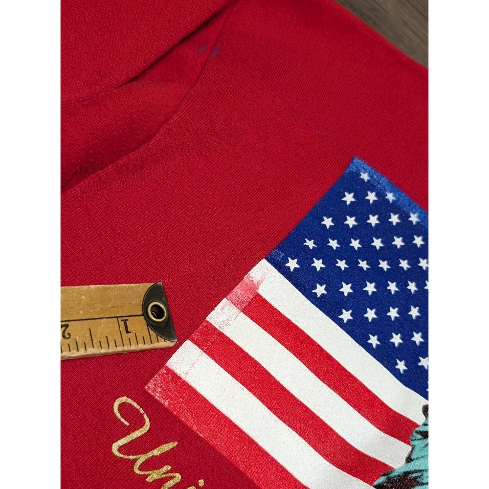 Vintage Tultex Red Statue‎ of Liberty USA Flag Sweatshirt Medium Patriotic READ